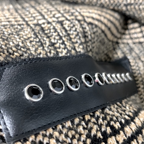 JOSEPH Ribkoff open cardigan pockets faux leather/crystals trim Women’s XS/S - Picture 5 of 10